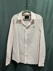 GUESS ピンク リネン素材 長袖シャツ ストレッチ (Mサイズ)のサムネイル