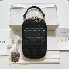 S級/フルセット Dior カナージュ ブラック 携帯ホルダーバッグ チェーン バッグ