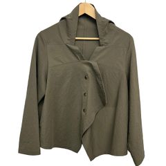 support surface リネン混 ノーカラー ロングシャツ ジャケット風 