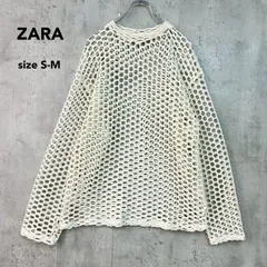 ZARA ザラ S-M アイボリー系 メッシュニット セーター プルオーバー トップス 長袖 透け感 シアー レイヤード 重ね着 クロシェ編み かぎ針編み クルーネック オーバーサイズ ゆったり カジュアル モード トレンド ★ ■◇ ★ ◇■