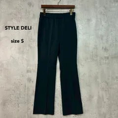 STYLE DELI スタイルデリ S ブラック セミフレアパンツ センタープレス ストレッチ ウエストゴム ボトムス ズボン ロングパンツ 無地 オフィスカジュアル きれいめ 通勤 冠婚葬祭 行事 セレモニー お呼ばれ 234460 上品 ★ ■■のサムネイル