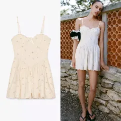ZARA 新品 フラワー プリント ポプリン コルセット ONE PIECE M
