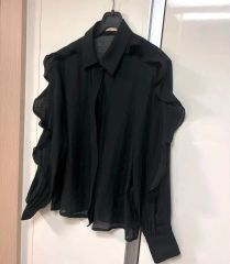 美品N°21 ビジュートリム プルオーバーブラウス 40 M アセテートシルク 