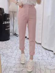 (S) レ직기 コットン ストレート ズボン パンツ ピンク/ブラック 一回 着用