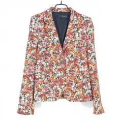ZARA レディース 秋冬 肩パッド フラワー ポリジャケット レッド (HU40534)
