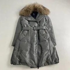 BURBERRY	ダウンジャケット	バーバリーロンドン ダウンコート 取り外し可能ファー ロングダウン ベルト付き ハンガリーグース 裏地チェック柄 グレー 38 M・L相当