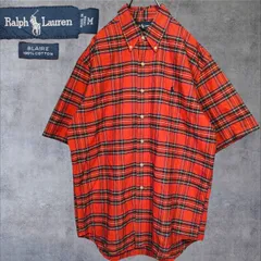 90s ラルフローレン BLAIRE 赤 タータンチェック 半袖シャツ 刺繍ロゴ ポニー ボタンダウン コットン 古着 ヴィンテージ 希少 90年代 Ralph Lauren BLAIRE Red Tartan Check SS Shirt XLサイズ相当
