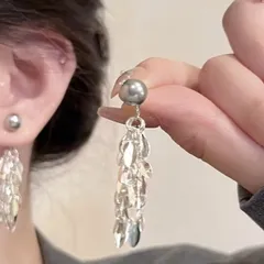 ピアス レディース ロング 揺れる シルバー タッセル パール グレー 上品 高見え 大人可愛い フェミニン 通勤 オフィス デート 女子会 お出かけ カフェ パーティー 結婚式 二次会 プレゼント 人気 アクセサリー ギフト対応 高級感BOX包装