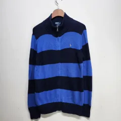 ポロラルフローレン POLO RALPH LAUREN ストライプ ジップアップニットセーターM