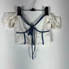 ブルー リボン パフ クロップドTシャツ