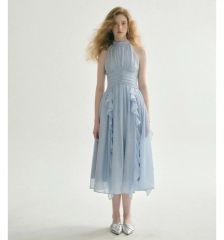 美品】ハーフスリーブラメチュールドレス ライトブルー/LBLU 水色