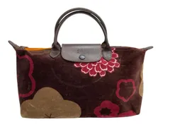 LONGCHAMP PARIS/ロンシャン/ル プリアージュ/ハンドバッグ/ベロア花柄/ブラウン/ミニバッグ/レディース/FC3522