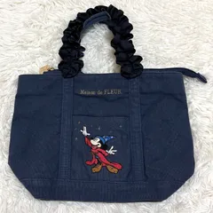 Maison de FLEUR ディズニー コラボ  ファンタジア ミッキー フリルハンドル ミニトートバッグ 紺 ネイビー