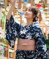 も*も様 チェスティ　浴衣　紫陽花　あじさい　小鳥　半幅帯　ネイビー　イエロー チェスティ 浴衣 紫陽花 あじさい 小鳥 半幅帯 ネイビー イエロー