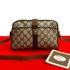 極 美品 GUCCI グッチ オールドグッチ ヴィンテージ シェリーライン GG ロゴ 金具 レザー ショルダーバッグ ポシェット ブラウン 88864