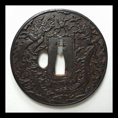 鍔 英光 花押 牡丹獅子図 高彫 刀装具 小道具 鐔 鍔 縁頭 目貫 拵え 拵