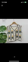アイボリー 編み 花柄 ベスト