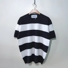 SS新作) 冷感 ボーダー柄 半袖ニット 4color