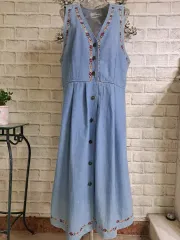 ヴィンテージ デニム フラワー 刺繍 ONE PIECE