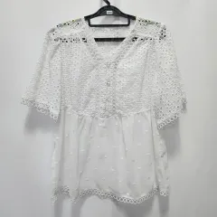 0095 アナスイ レース シフォン Vネック ブラウス 77サイズのサムネイル