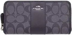 COACH レディースラウ 財布ラグジュアリー シグネチャーレザーアコーディオン ジップ アラウンド ドファスナー長財布シグネチャー  アウトレット (ブラックスモーク×ブラック) [並行輸入品]