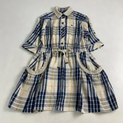 W3817	バーバリーブルーレーベル	ワンピース	ノバチェック 希少 BURBERRY BLUE LABEL レース襟付き ネイビーチェック 38(M・L相当)