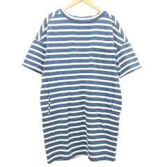 デミリー DEMYLEE ボーダー カットソー ワンピース ひざ丈 五分袖 XS ホワイト ブルー ■YHS9