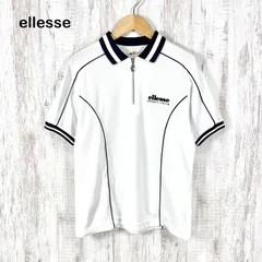 90s ELLESSE ヴィンテージ エレッセ ロゴ刺繡 ハーフジップ 半袖 ポロシャツ ホワイト レディース トップス y2k スポーティー