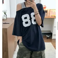 オーバーサイズ 88 オフショルダー Tシャツ ネイビー