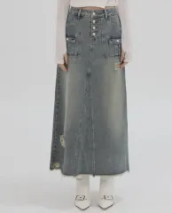 新品)リー麻ダメージ ローエッジ ロング スカートM
