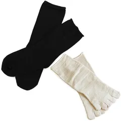 【新品】 [ヒオリエ] 日本製 冷えとり靴下 内絹外綿ソックス ＜Mサイズ＞ 2足セット 5本指＋カバーソックス ブラック シルク 0
