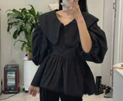 美品 eLLa selectshop フロントフリルブラウス ブラック - メルカリ