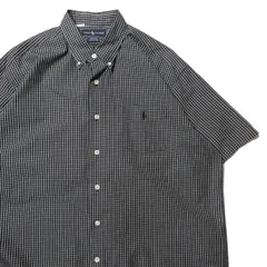 90's 00's ラルフローレン グラフチェック コットン ポプリン ボタンダウン ボックスシャツ 半袖 (L) 黒×白 ポニー刺繍 90年代 オールド アメリカ古着 USED ビンテージ ヴィンテージ