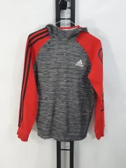 adidas アディダス キッズ フードTシャツ プルオーバー グレー レッド ジュニア 165