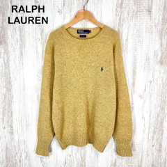 古着 90s Polo by Ralph Lauren ポロバイラルフローレン ポニー ロゴ刺繍 ウール100% 長袖 ニット セーター ベージュ メンズ トップス