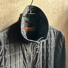 PRADA SPORT 中綿ナイロンジャケット アーカイブ 希少 ラバーロゴ 薄手 レザー装飾 ダブルジップ