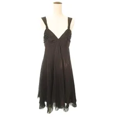ジルスチュアート JILL STUART 美品 ドレス ワンピース ひざ下丈 バックファスナー レース装飾 4 約XLサイズ 黒 ブラック ■YHS7