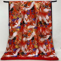 6k982 色打掛 正絹 袷 花嫁衣裳 鶴 刺繍 青 赤 金色 白 黒 柄物 - メルカリ