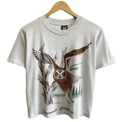 (レディース) 90's USA製 SCREEN STARS スクリーンスターズ フクロウ owl アニマルプリント ショート丈 クロップド シングルステッチ 半袖Tシャツ ライトグレー Mサイズ No.Y198のサムネイル