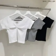 Vネック レース シャーリング 半袖 Tシャツ 白