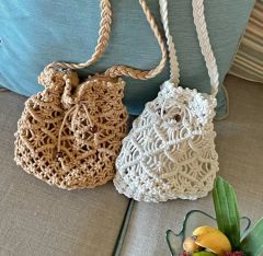 贅沢2点セット】オーガニックコットンリネンで編んだ巾着バッグ&スマホ 