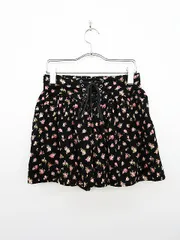 イング INGNI スカート キュロット 花柄 レースアップ シフォン M 黒