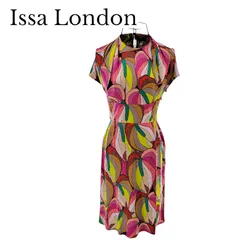 Issa London イッサロンドン シルクジャージードレス ノースリーブ マルチカラー シルク100% サイドジップ フレア 膝丈 レディースのサムネイル
