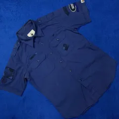 A BATHING APE アベイシングエイプ ロゴ パッチ ポケット ネイビー 半袖 シャツのサムネイル