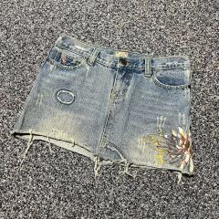 ドルチェ＆ガッバーナ デニムミニスカート 刺繍×スタッズ ダメージ加工