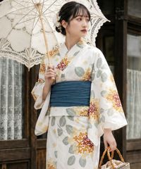 値下げ】utatane浴衣セット グレーに咲きこぼれるミモザ 福本莉子さん