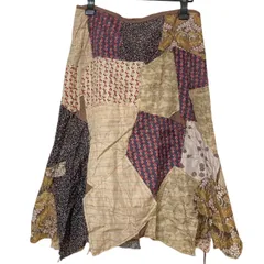  TSUMORI CHISATO ツモリチサト　シルク　パッチワーク フレアスカート　マルチカラー　レディース　サイズ2 絹100% 希少　レトロ　オシャレ【Z1809】のサムネイル