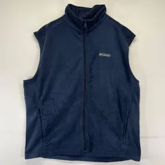 古着 コロンビア Columbia フリース ベスト ワンポイントロゴ フルジップ アウトドア 大きいサイズ XL  ネイビー系 メンズ