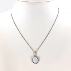 ホワイトストーン ネックレス 天然石風 シルバー オーバル イミテーションアクセサリー【IM-11】