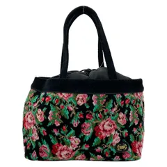 FEILER(フェイラー) トートバッグ美品  黒×ピンク×マルチ 花柄/巾着型